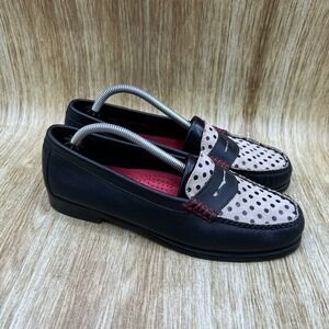 GH Bass Weejuns Loafers Women's Size 7.5 Black White Polka Dot Penny Shoes